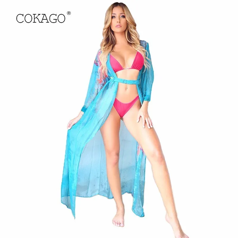 COKAGO Pink Sexy String Bikini Set+Beach Cover Up Women Floral Belt Long Dress Summer Plus Size 3pc Swimsuit Suit Mujer 2019 |
