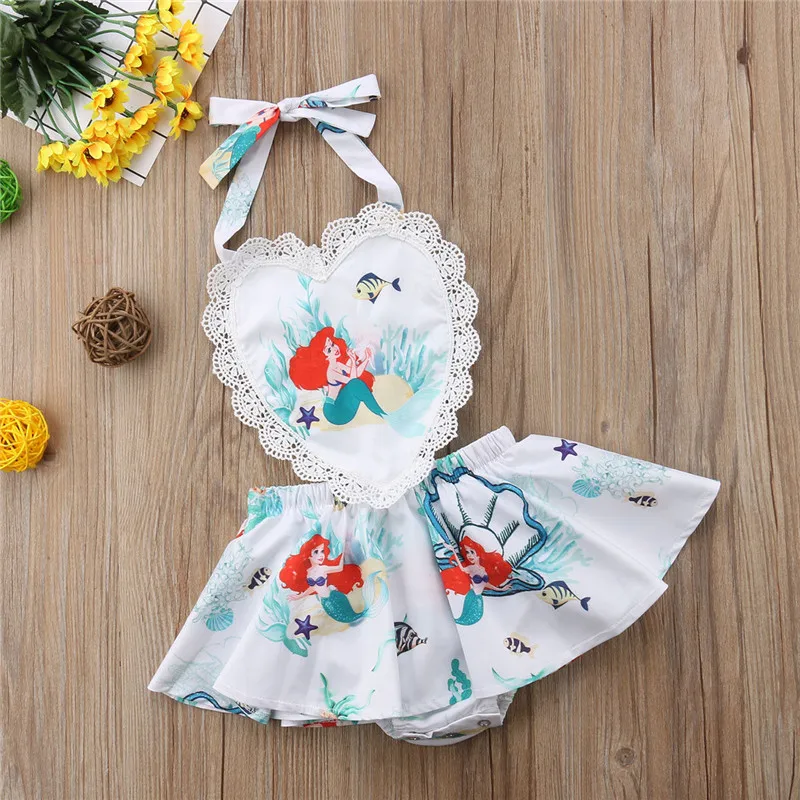 Mermaid Toddler Baby Girl Bodysuit Jumpsuit Dress Outfit Clothes Sunsuit O-neck Sleeveless 0M-3T Summer Cotton | Детская одежда и