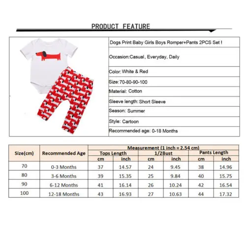 2019 Brand 2PCS Newborn Kids Baby Boy Girl Clothes Outfit Cute Dog Print Bodysuit+Pants Babygrows Set New Summer Cotton 0-24M | Детская
