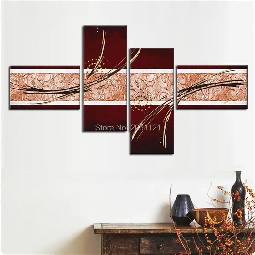 

hand made modern abstract Acrylic painting gold brown canvas oil painting modular wall pictures for living room decoration