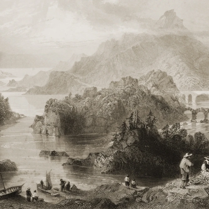 Cromwell's Bridge Glengariff Графство Корк Ирландия нарисованная WHBartlett выгравированы JC Bentley