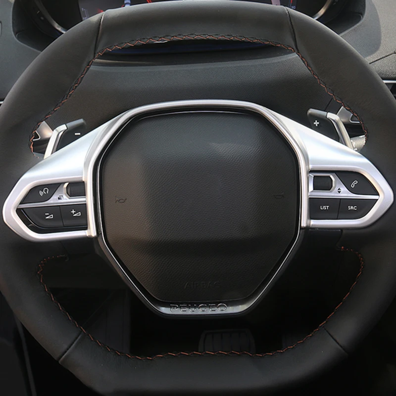 

My Good Car steering wheel trim decorative steering wheel button frame cover sticker for Peugeot 4008 5008 Car accessories