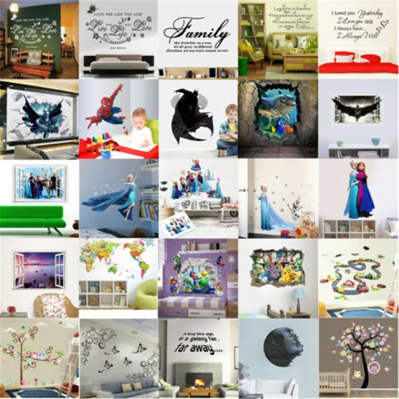Cartoon DIY 3D Wall Stickers for Kids Room Bedroom Removable PVC Mural Art Sticker Home Decor Living | Дом и сад
