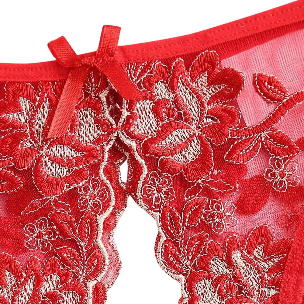 ZAFUL Цветочные Вышитые Crotchless Галстук Боковые Трусики марочный Cексуальный