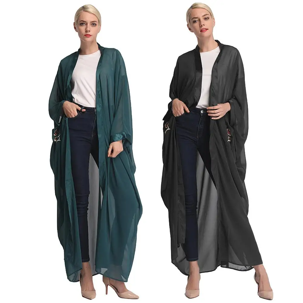 Женское длинное Кимоно размера плюс Mujer 2019 Abaya мусульманская женская шифоновая
