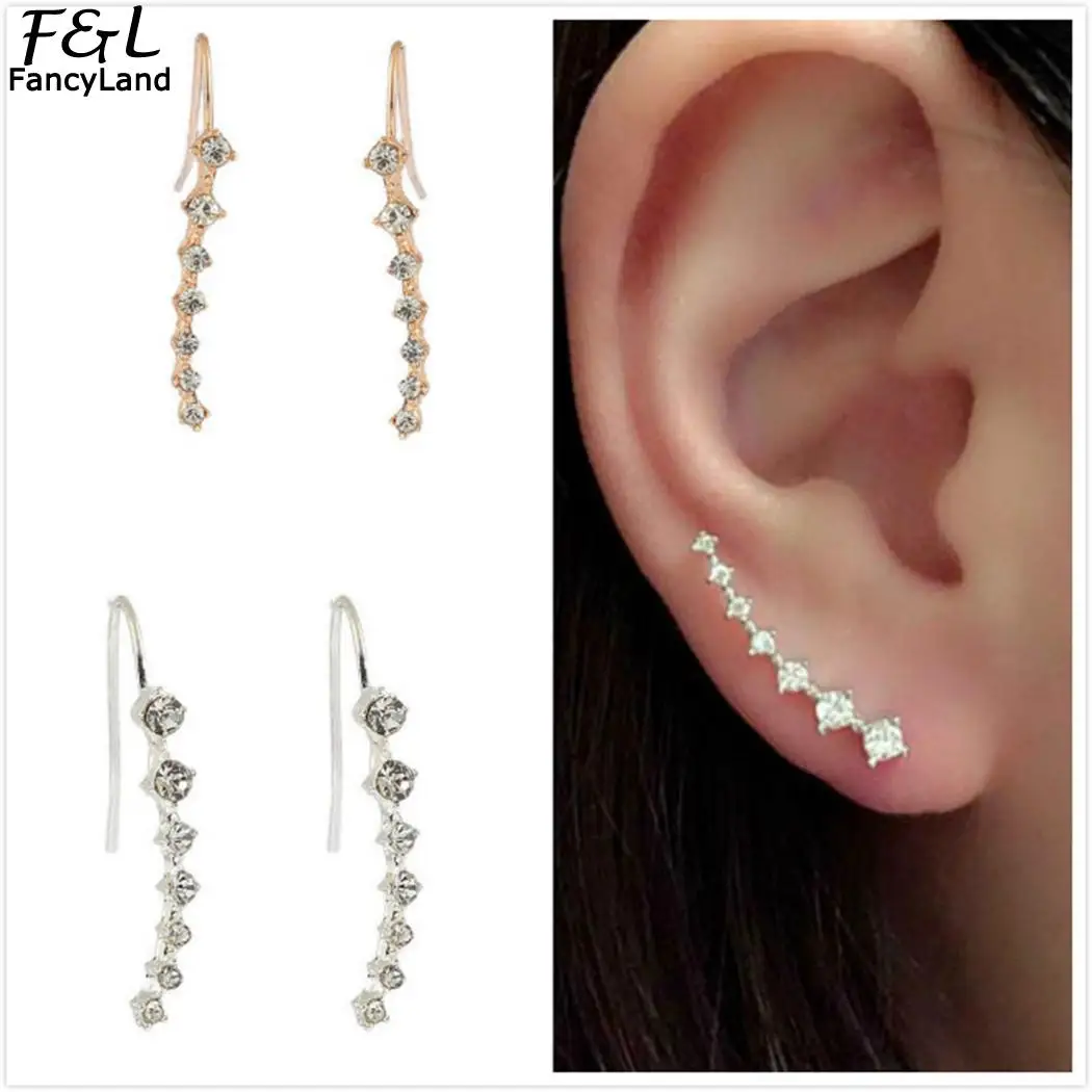 Women Fashion Elegant Style Rhinestone Line Type 1.7g Geometry Casual Stud Earrings Hook Jewelry Gift | Украшения и аксессуары