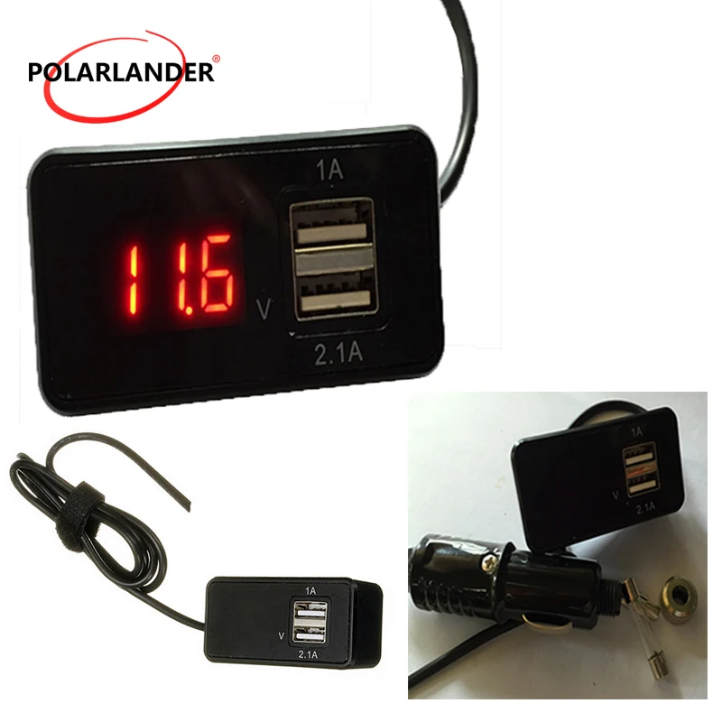 Автомобильный цифровой светодиодный измеритель напряжения с двумя USB портами 12 В