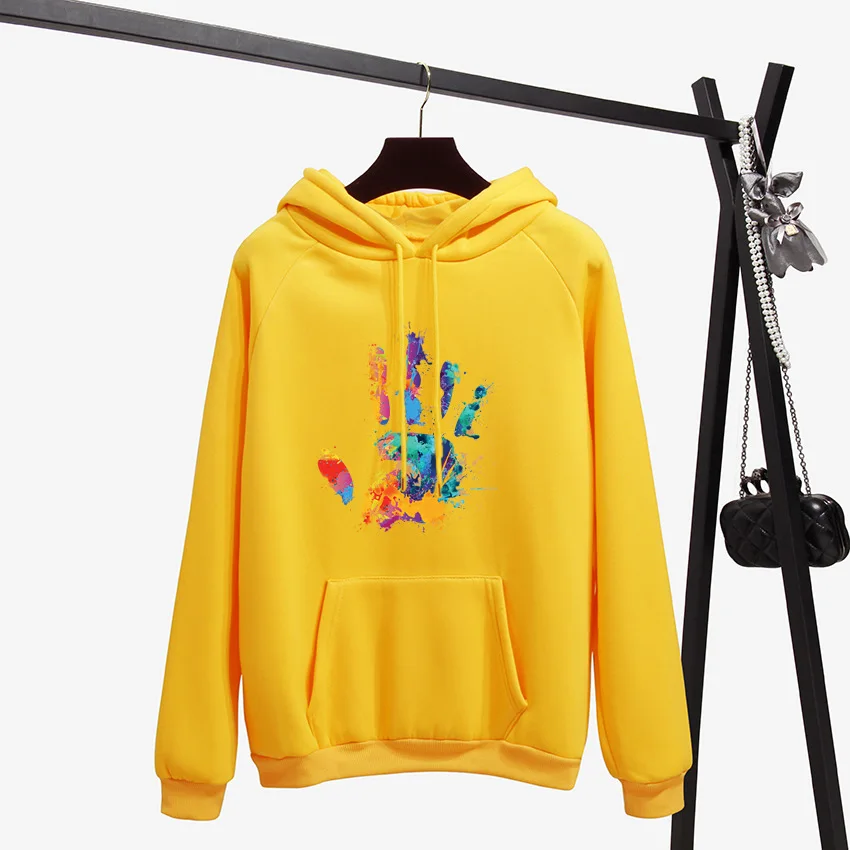 Фото Зимняя модная флисовая женская Hoodiessweatshirt с цветной печатью Харадзюку Зимняя модная флисовая женская Hoodiessweatshirt с цветной печатью Харадзюку