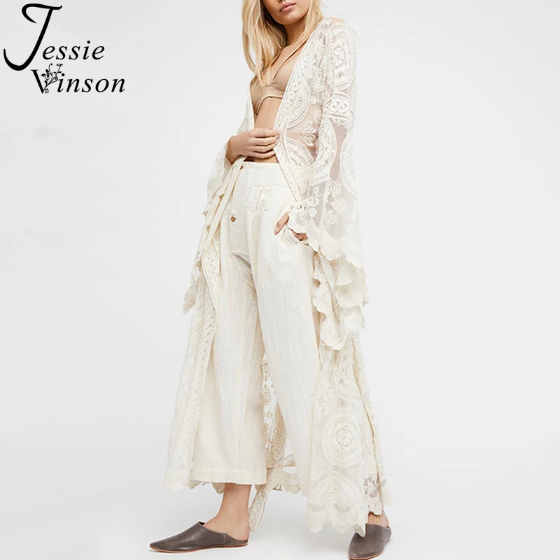 Jessie Vinson Модный женский длинный кардиган с длинным рукавом кимоно пляжный