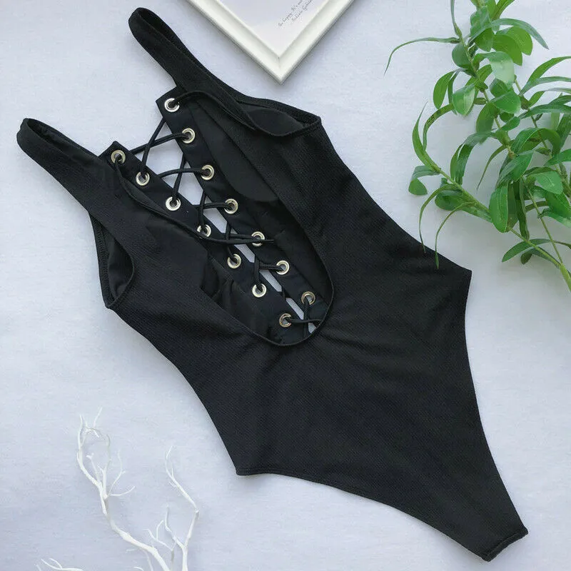 Женский цельный бандаж на шнуровке maillot de bain femme однотонный сексуальный купальник
