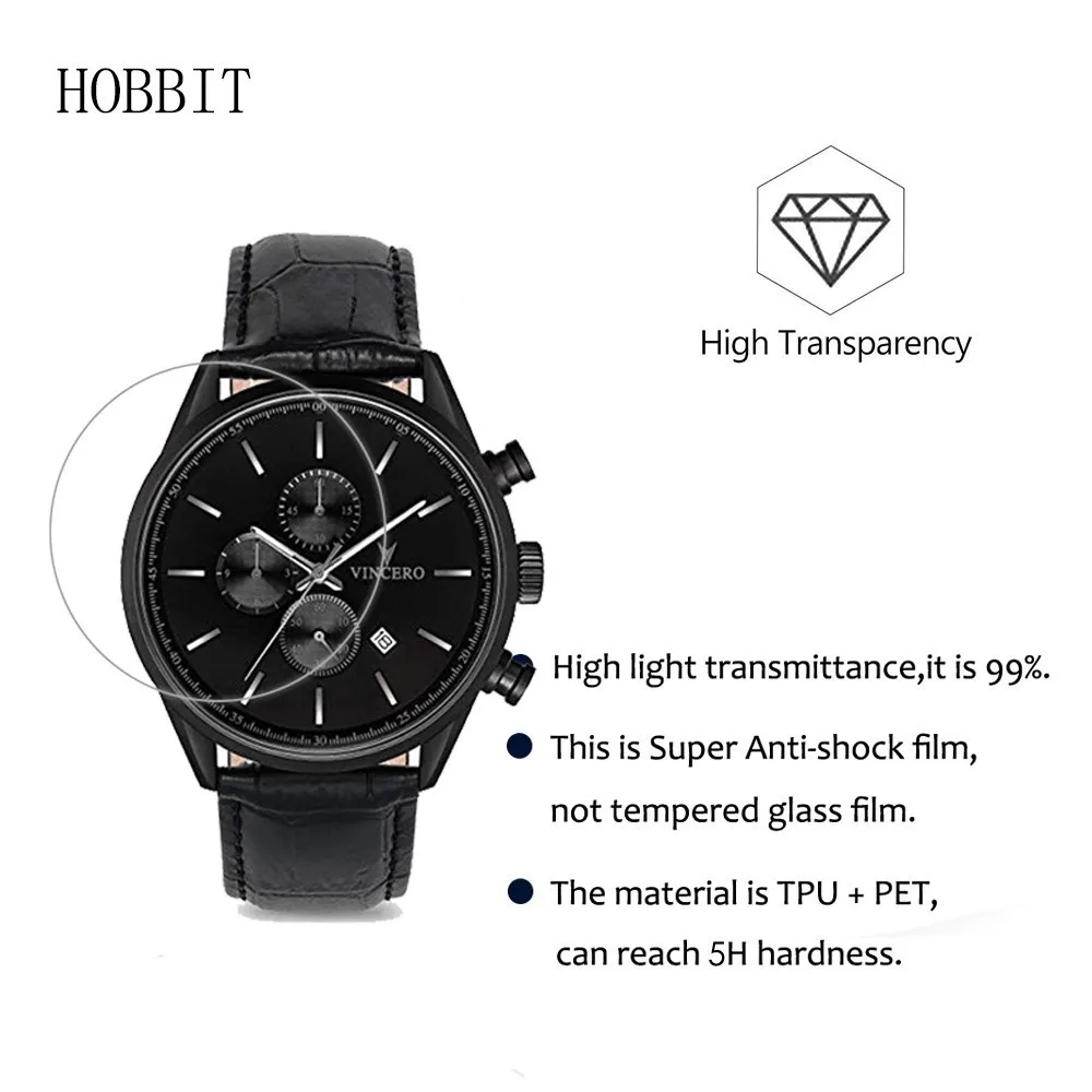 3 упаковки для мужских наручных часов Vincero Luxury Chrono S Противоударная пленка 5H нано