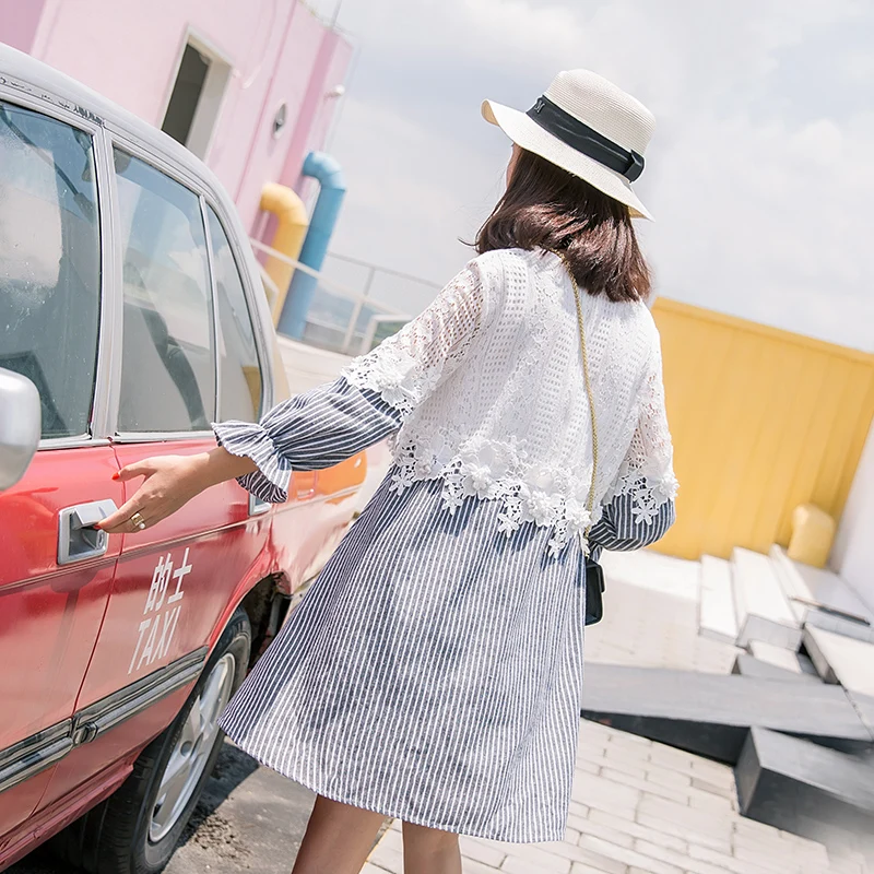 2020 new spring pregnant women dress long sleeve lace splicing chiffon loose maternity mini pregnancy a-line shirts blouse | Мать и