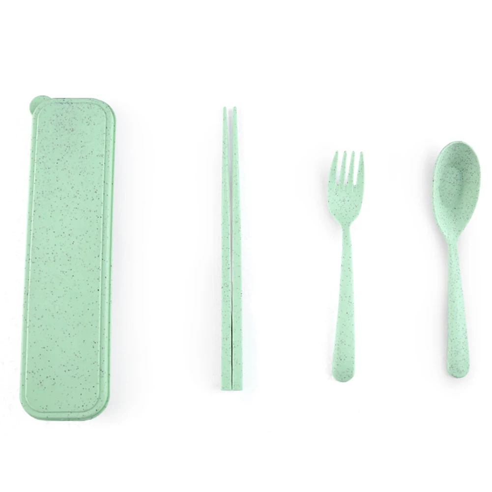Portable Tableware Cutlery Set Wheat Straw Chopsticks Fork Spoon for Children Adult Train Camping Travel Set(Blue) | Дом и сад