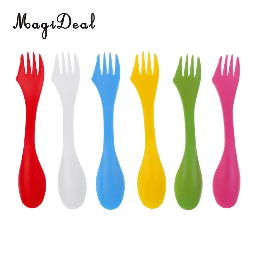 MagiDeal 6 шт./компл. посуда для кемпинга Spork комбинированный гаджет путешествий ложка