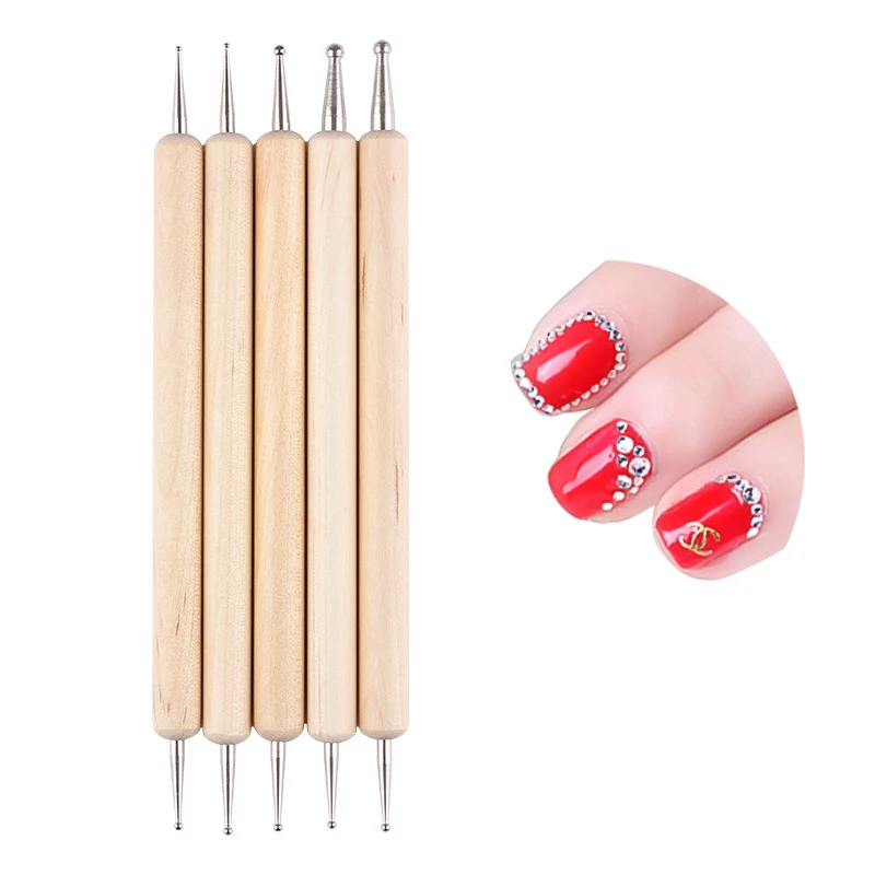 WiRinef Point Drill Pen Two Way Use Nail Art Dot Dotting Tools for Nails Wooden Manicure | Красота и здоровье