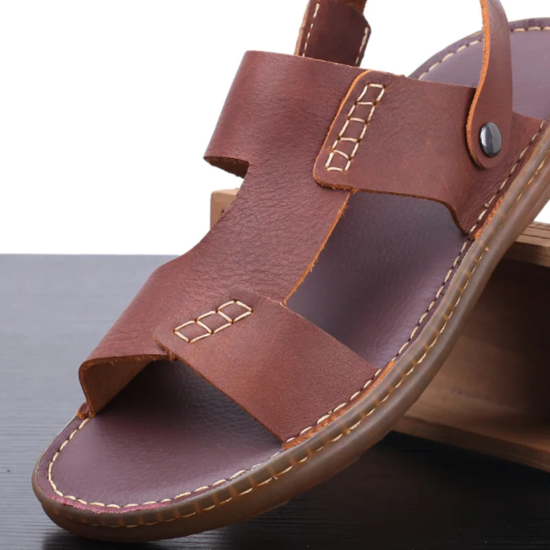 Мужские летние легкие сандалии повседневные кожаные сланцы нескользящая