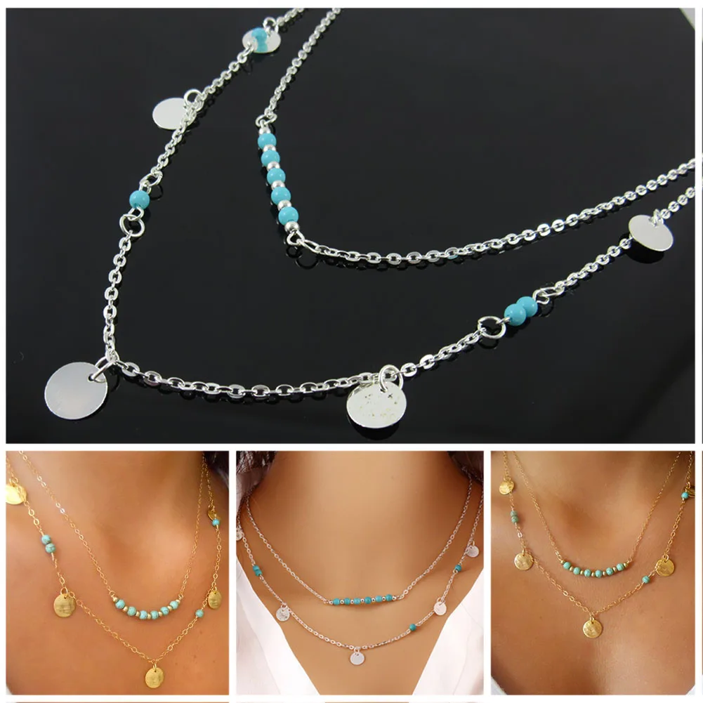 Ожерелье в европейском винтажном стиле с круглым кулоном и бусинами короткое