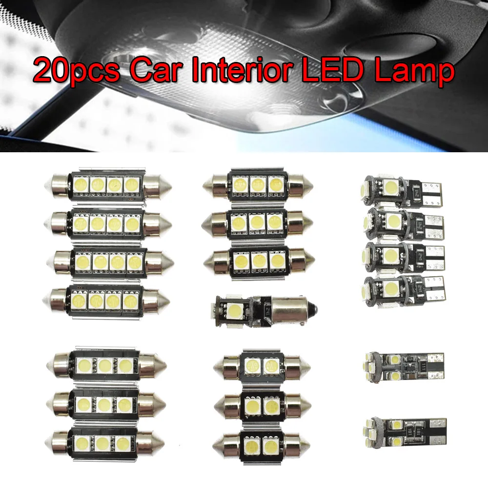 20 штук белый Canbus LED лампа для салона автомобиля светодиодный светильник комплект