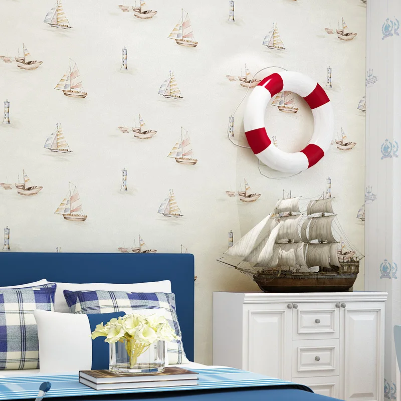 

Cartoon Sailing Boat Wallpaper Kids Room 3d Embossed Mural Non Woven Wallpapers Baby Boys Bedroom Wall Papers Home Decor Qz130