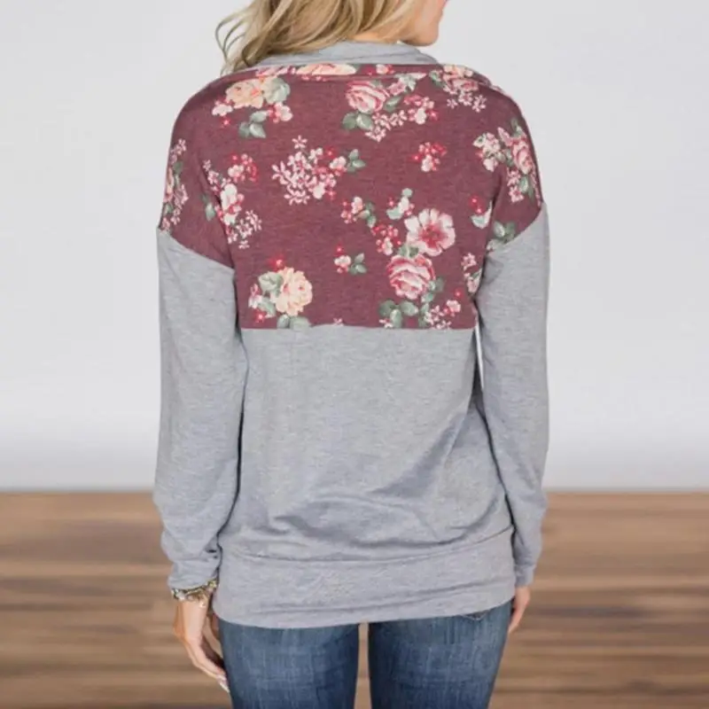2018 повседневное Ретро четверти молния пуловер Толстовка для женщин цветочный