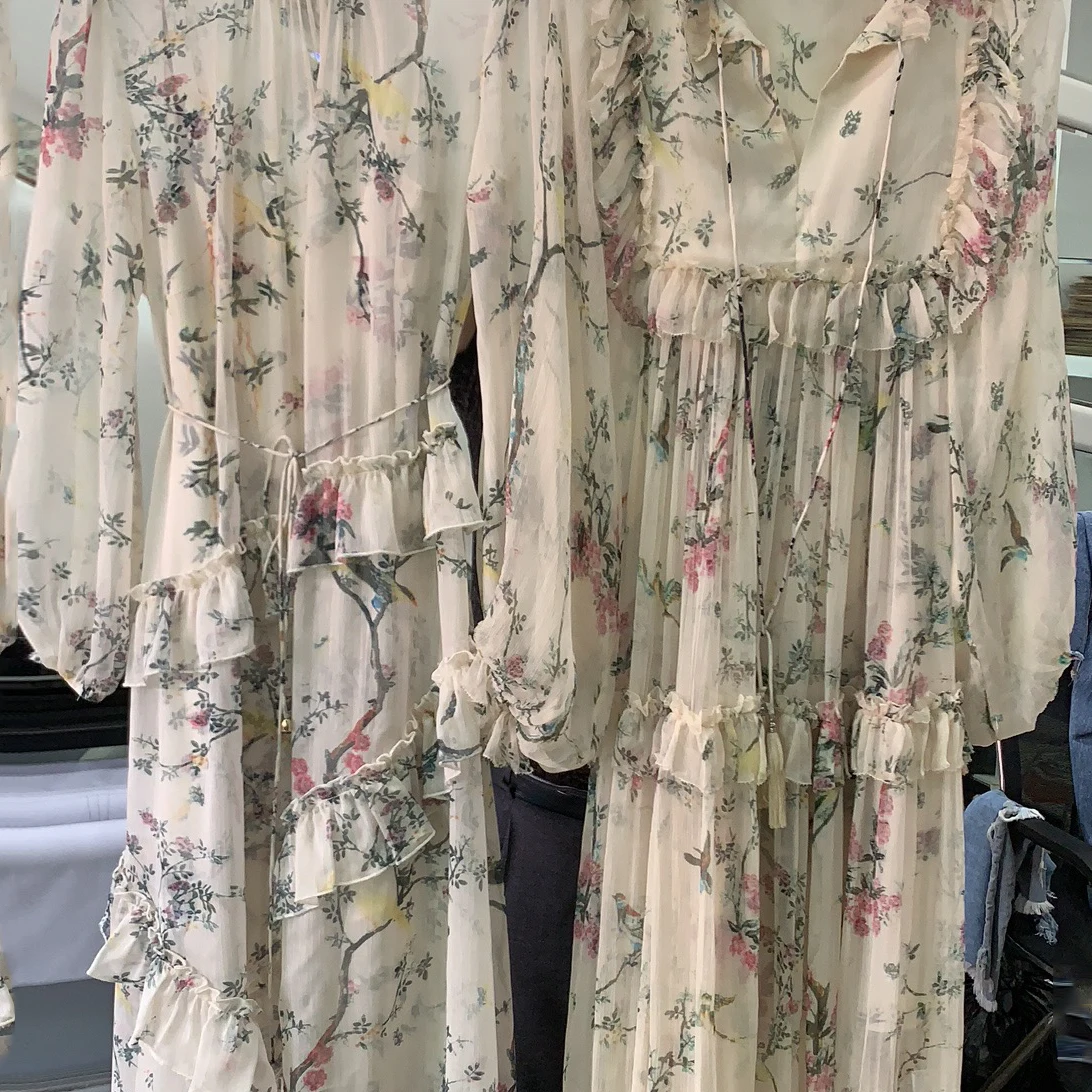 DEAT 2020 New Summer Round Neck Full Sleeves Printed See Through Thin Pullover Dresses Flower Chiffon Two Pieces WG16800L | Женская