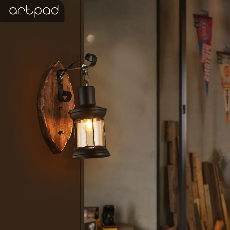 Artpad Ретро сплошная деревянная стена лампа индустриальный стиль для бар коридор