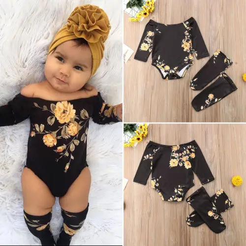 Emmababy Одежда для новорожденных детей девочек боди с открытыми плечами и цветами +