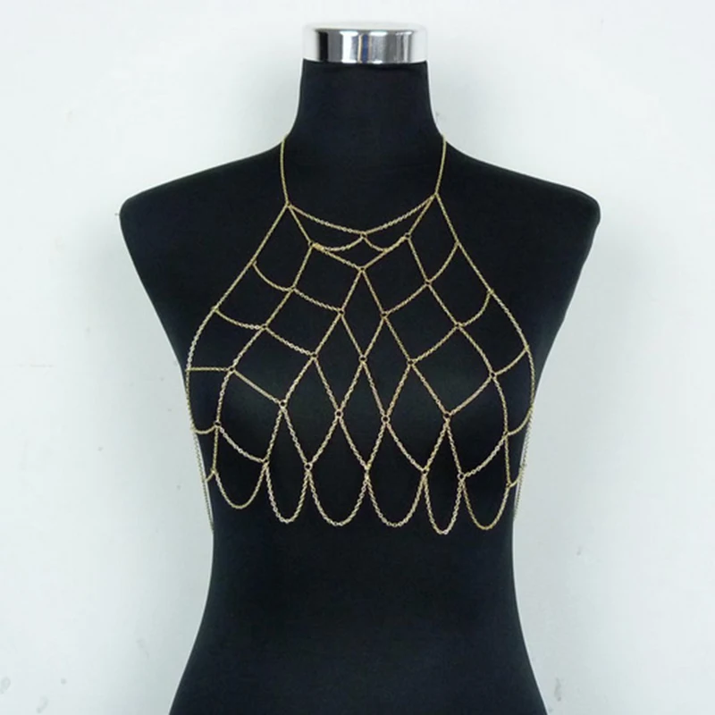 Женская Halterneck сетки тела цепь Bralette бикини ожерелье бюстгальтер живота|Украшения