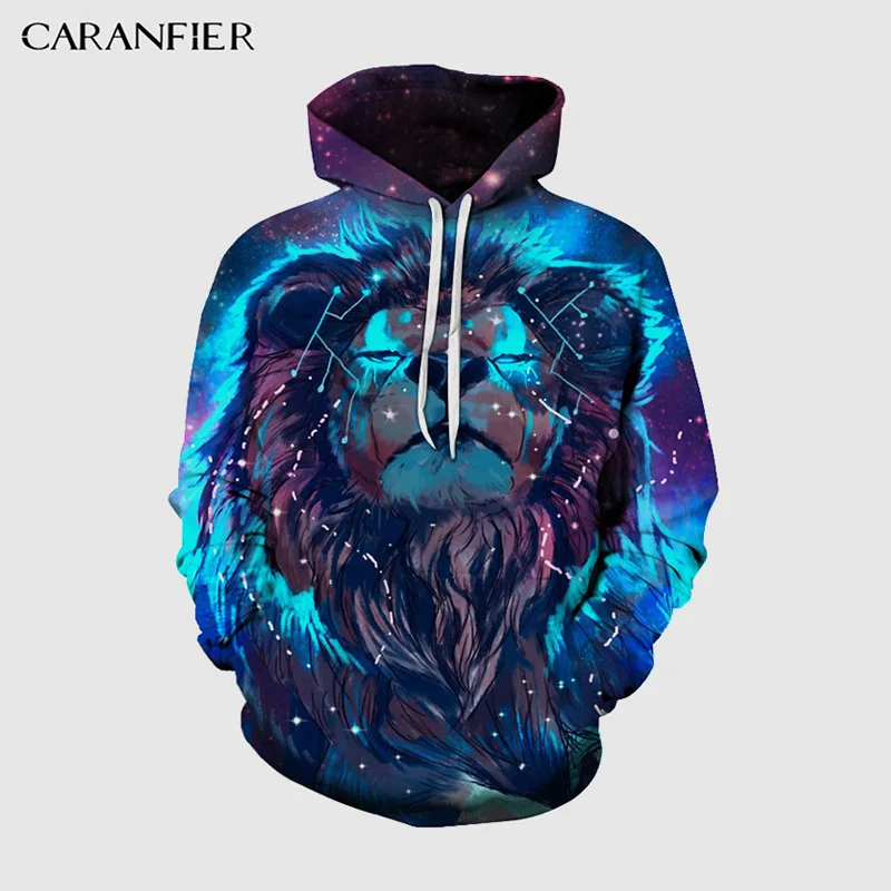 Мужские толстовки с капюшоном CARANFIER 3D принтом льва верхняя одежда новинка пальто