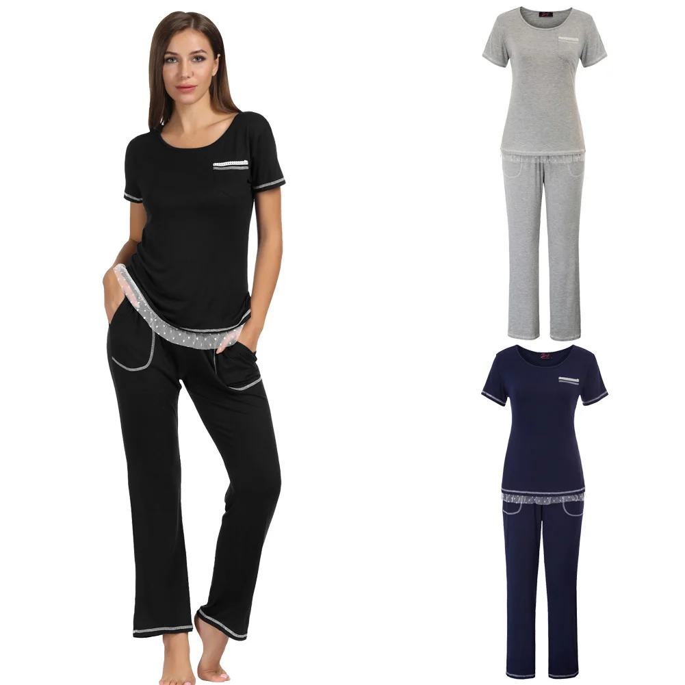 Топ из эластичного материала + брюки пижамный комплект длинная одежда для сна