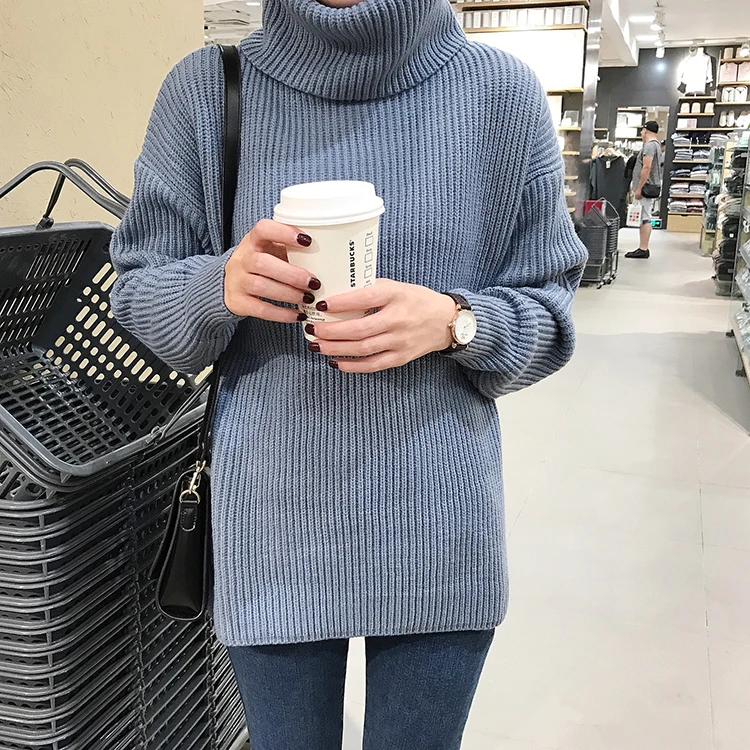 Harajuku для женщин сплошной цвет Водолазка свободные краткое термальность