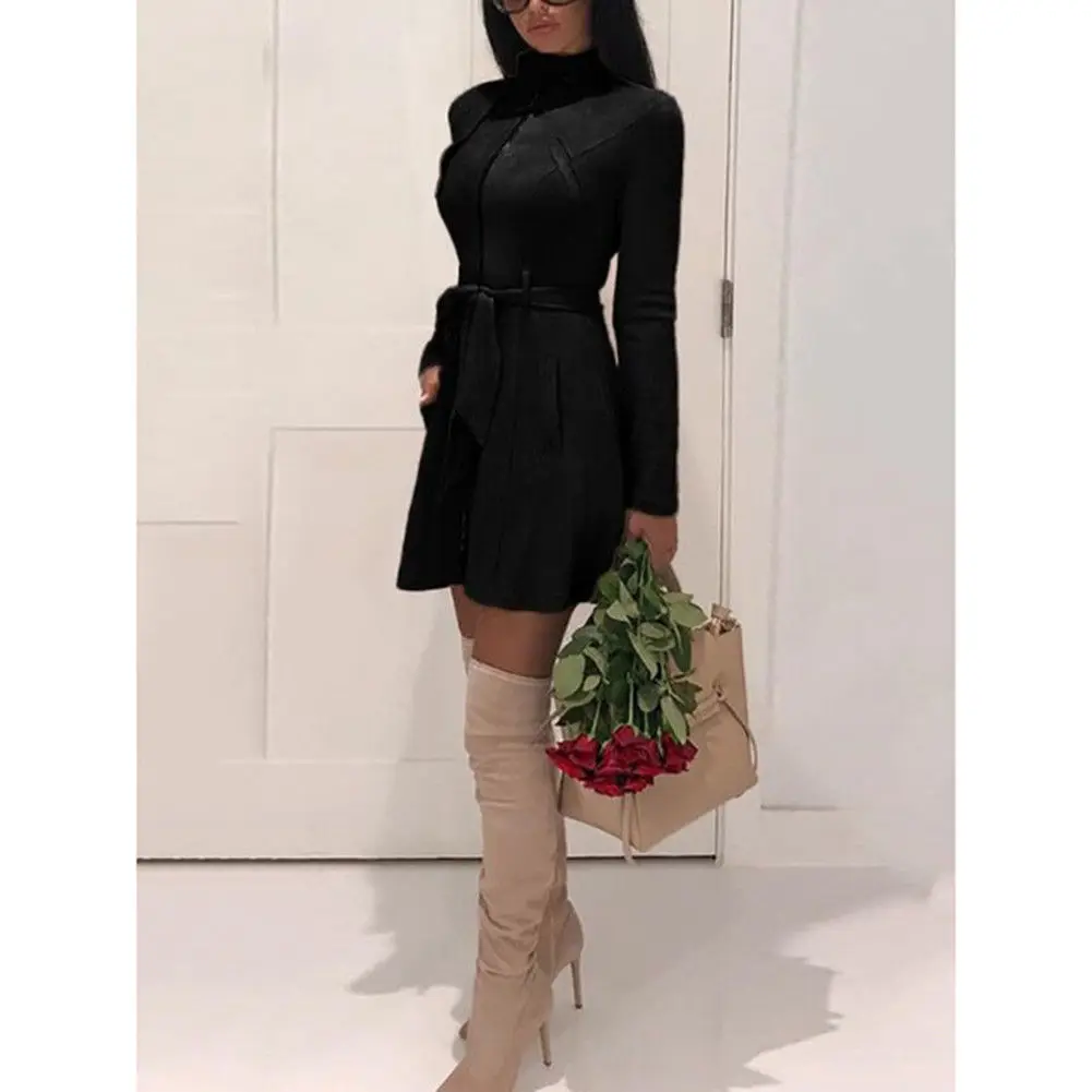 Women Ladies Outwear Casual Slim Solid Vintage Winter Dress Warm Trench Coat High Waist band Long Wool Cardigans | Женская одежда
