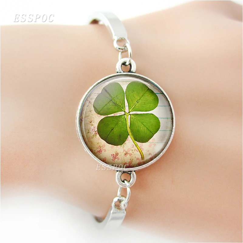 Браслет Shamrock в виде четырехлистного клевера стеклянный купол амулет на удачу