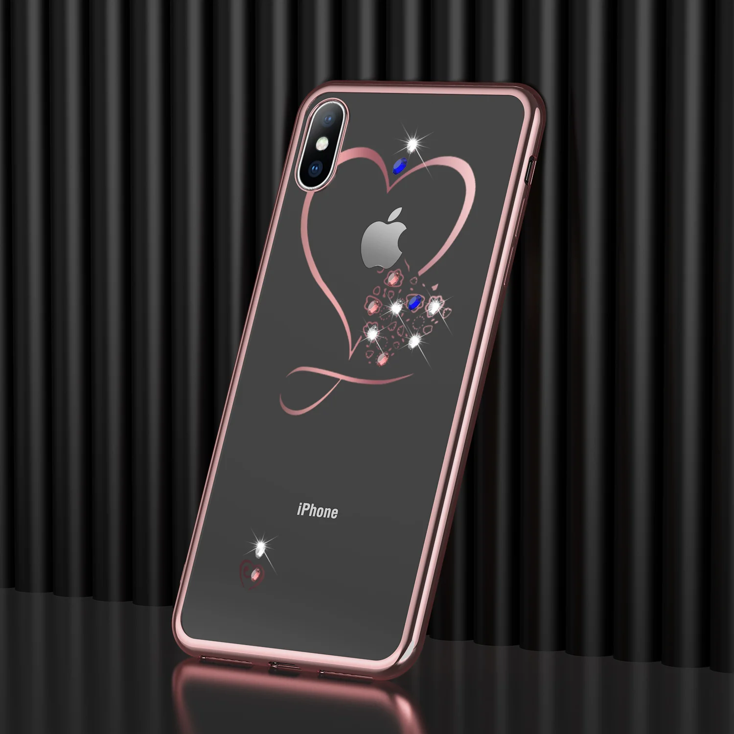 Роскошный чехол для телефона с бриллиантами и сердечками iphone XS MAX XR X покрытый