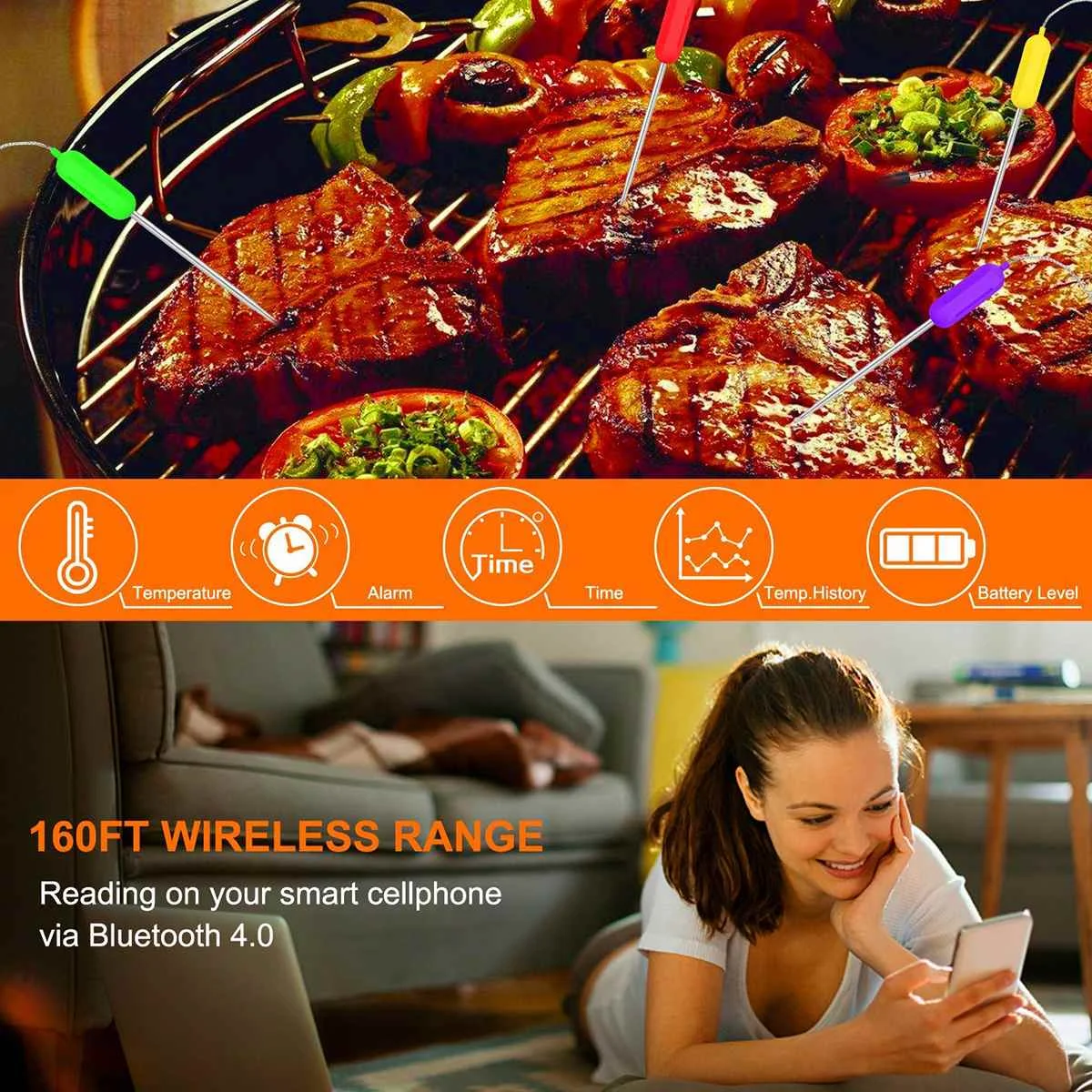 

Digital Wireless BBQ Thermometer With 6 Probes bluetooth 4.0 Control Food Cooking Timer Oven Meat Grill Thermometer Kitchen Tool