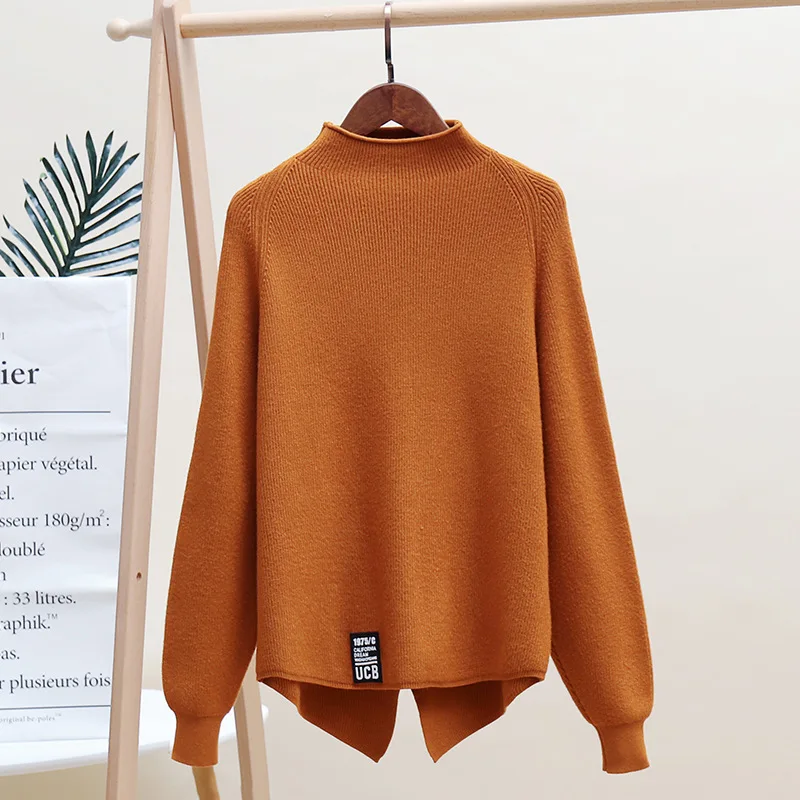 Casual Style Knitted Sweater Ladies Long Sleeved Solid Color Loose Irregular Pullovers Sweaters | Женская одежда