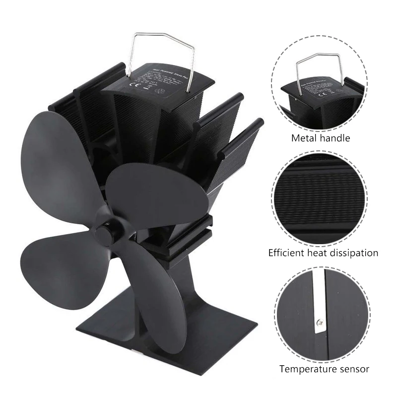 

Efficient 4 Blade Heat Powered Stove Fan Log Wood Burner Eco Friendly Quiet Home Fireplace Fan Heat Distribution Fuel Saving