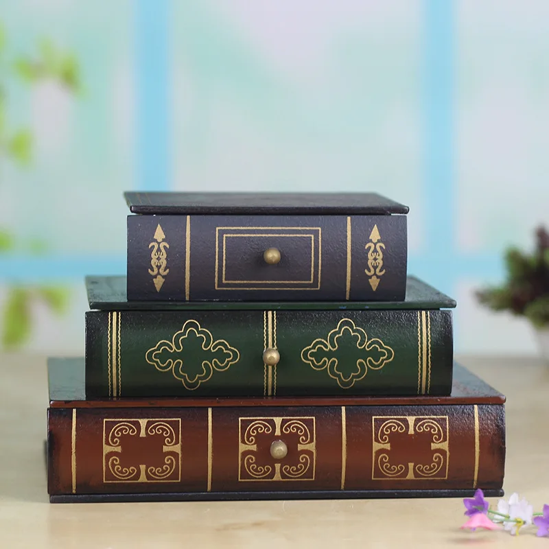 Винтажная трехслойная коробка для ювелирных изделий с книгой деревянная