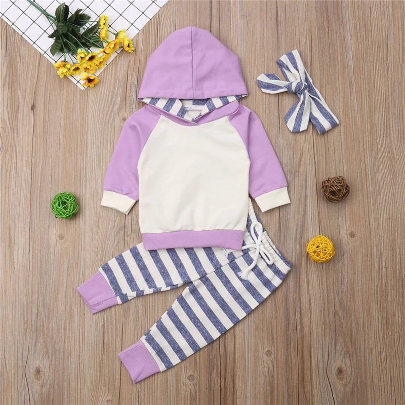 Newborn Clothing Set Boys Girl Clothes Hooded T-shirts Stripe Pants Infant Outfit Toddler Baby Winter | Детская одежда и обувь