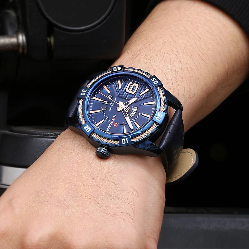 Naviforce Мужская Мода творческий Элитный бренд часы Спортивные Для мужчин кожа