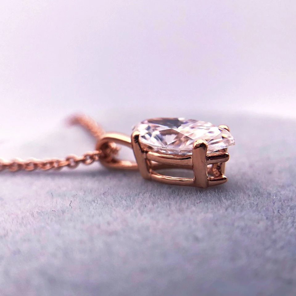 1CT Чарльз и Colvard Муассанит Цепочки ожерелья из 18 каратного розового золота DEF ВВС
