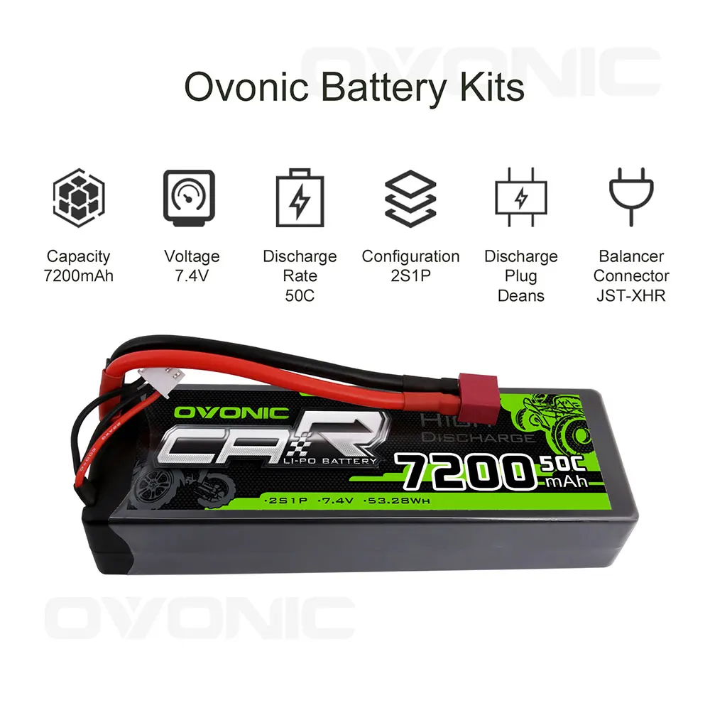Комплект батарей OVONIC 7200 мАч Lipo 2S 7 4 В Жесткий Чехол Deans Power для гонки Redcat 1/8 размер