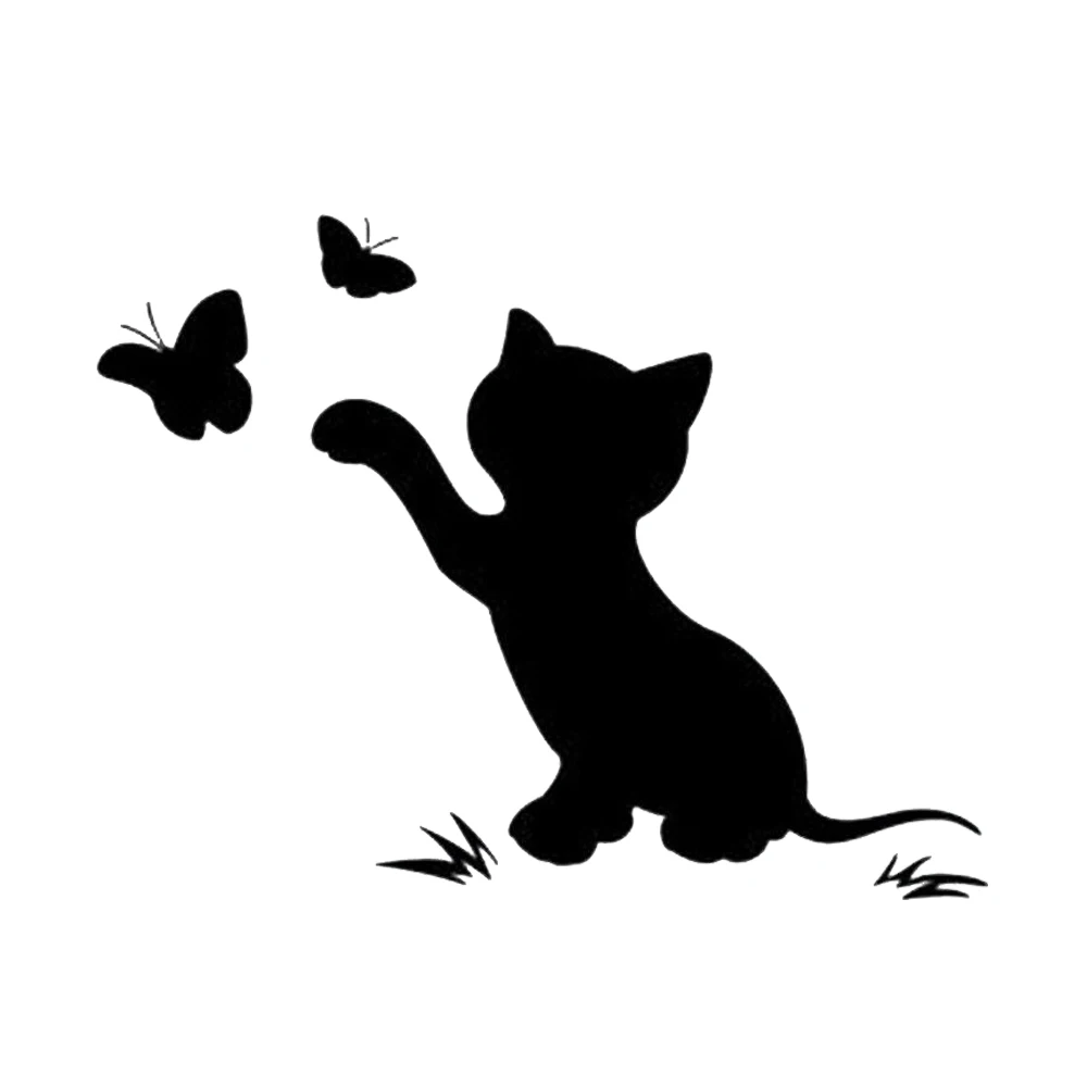 Cute Kitten In Catching Butterfly Car Tattoo Vinyl Sticker Accessories Applique Decorative Pattern Personality | Автомобили и