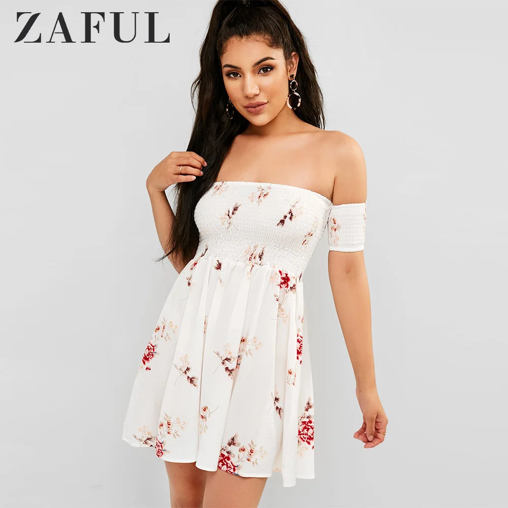 ZAFUL Цветочные принты A силует Платье С Короткими Рукавами Отпуск Пляжный Стиль Сексуальное Летнее Платье Женщины
