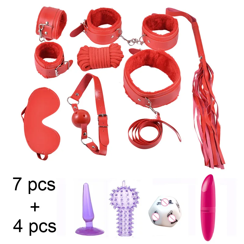 11pcs Sex Handcuffs Flirting Whip Mask Mouth Gag Bullet Vibrator Anal Plug Fetish SM Bondage Set Adult Games BDSM Toys | Красота и