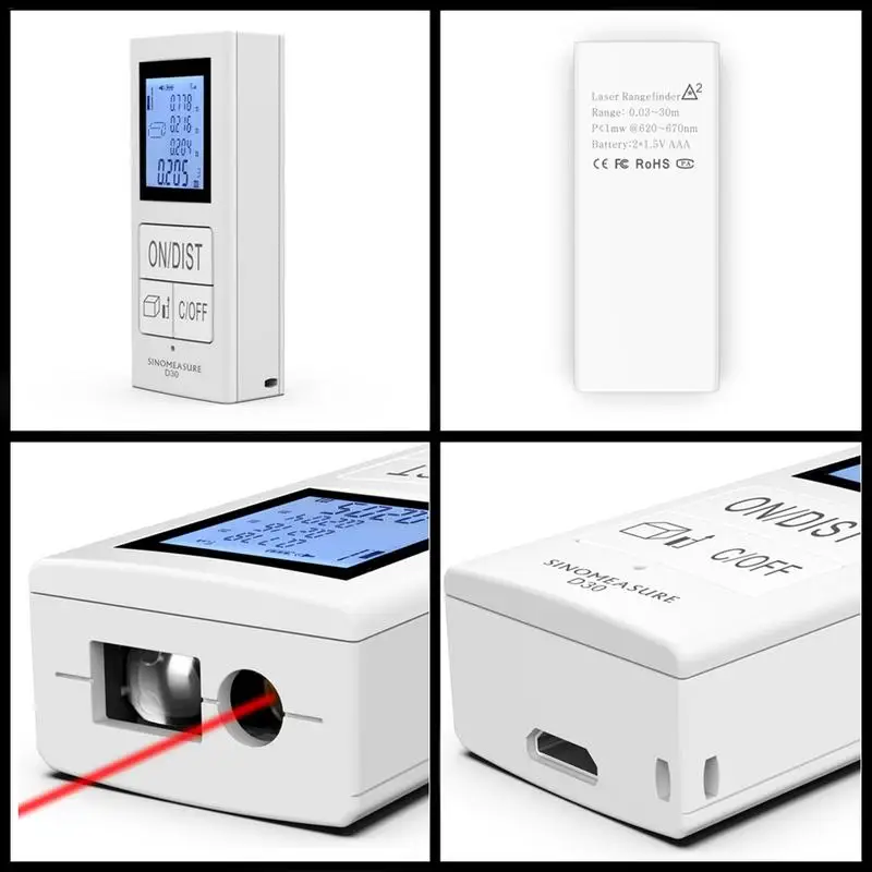 USB Перезаряжаемый мини инфракрасный дальномер ручной ИК электронная линейка D30 с