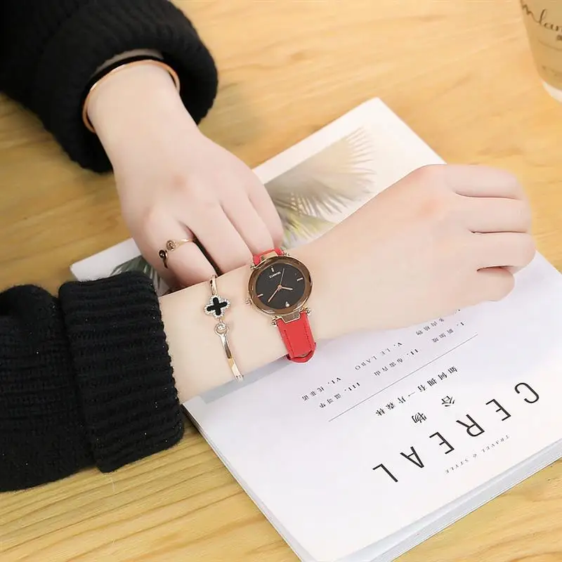 Orologio Donna модные роскошные часы кожаный ремешок из нержавеющей стали аналоговые
