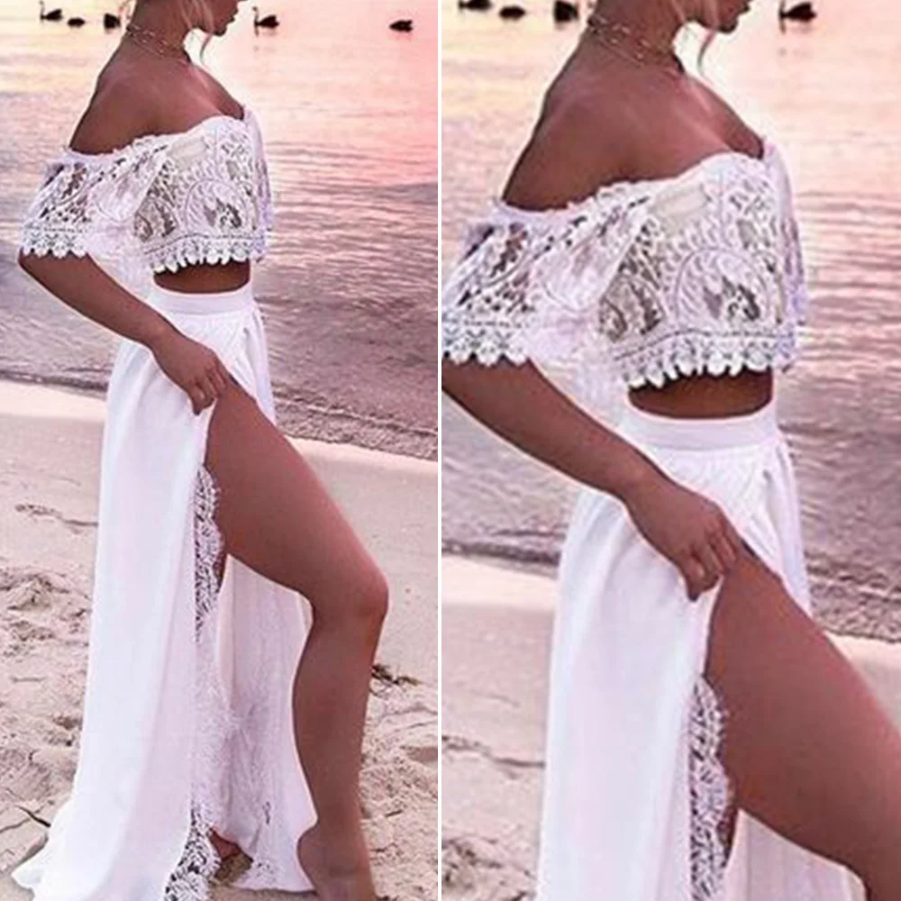 Летний женский сексуальный комплект из 2 предметов: Кружевной укороченный топ с