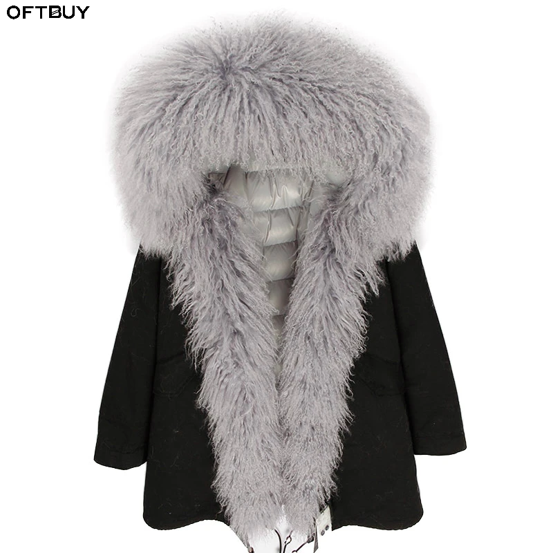 Женский пуховик OFTBUY длинная парка с натуральным мехом монгольской овцы теплая