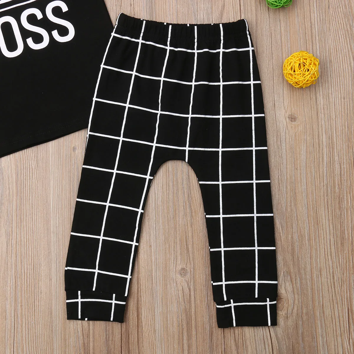1-6Y Toddler Kids Baby Boy Girl Short Sleeve Boss Print Cotton T-shirt Tops Plaid Long Pant 2PCS Outfits Summer Clothes Set | Детская